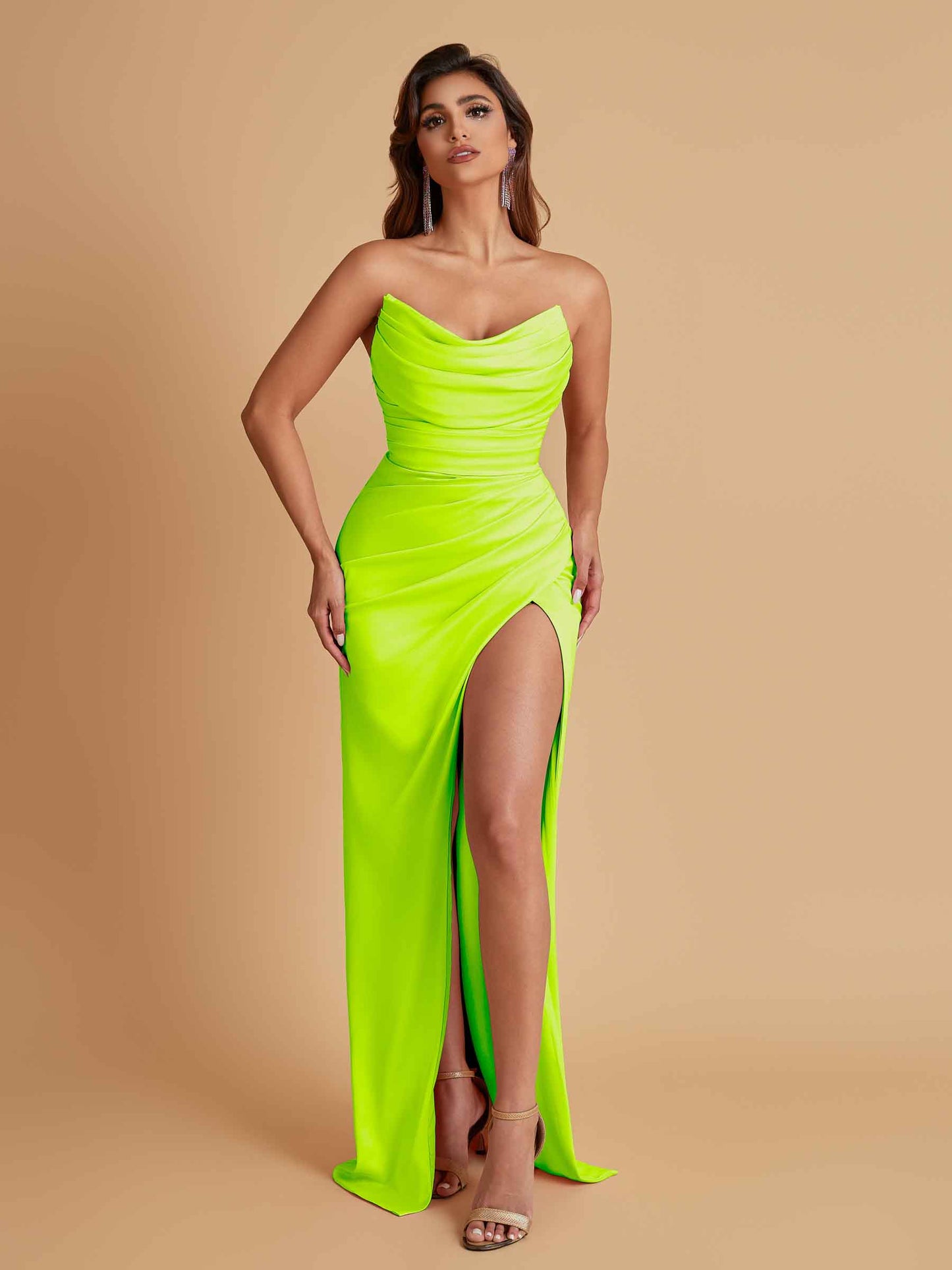 Sexy Soft Satin Mermaid V-neck Side Slit Floor-Length Bridesmaid Dresses Online