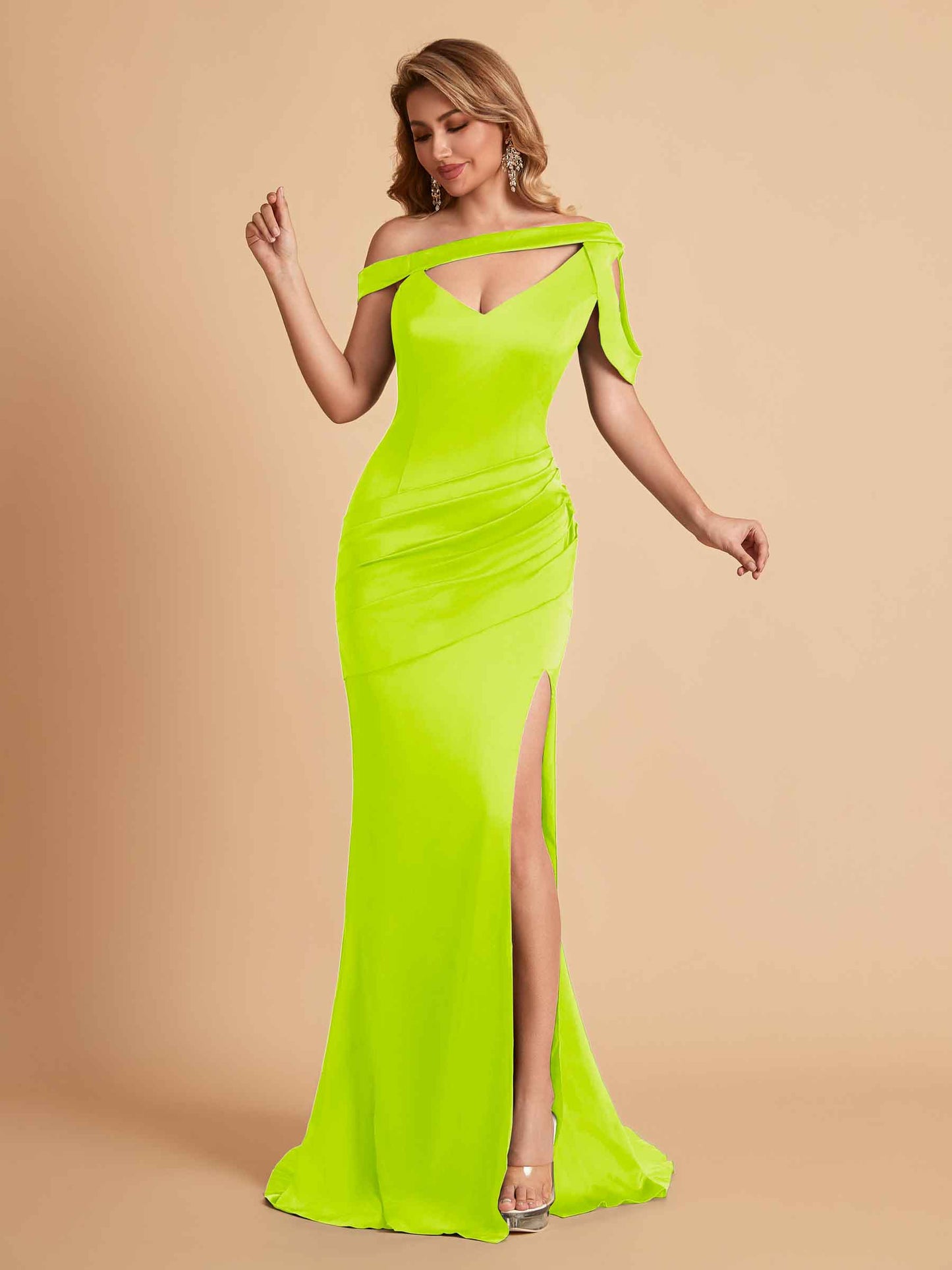 Sexy Soft Satin Unique V-Neck Side Slit Floor-Length Mermaid Bridesmaid Dresses Online