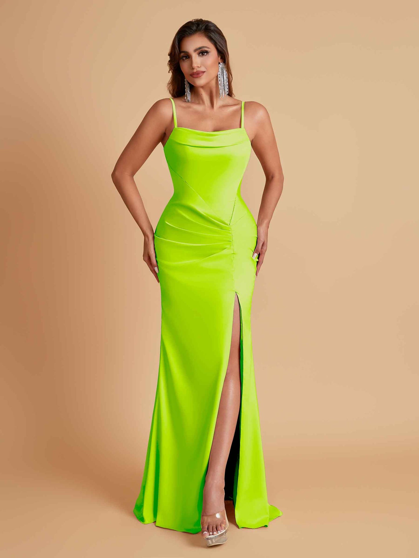 Gorgeous Spaghetti Straps Soft Satin Side Slit Floor-Length Mermaid Bridesmaid Dresses