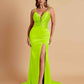 Sexy Soft Satin V-neck Spaghetti Strap Side-Slit Mermaid Bridesmaid Dresses