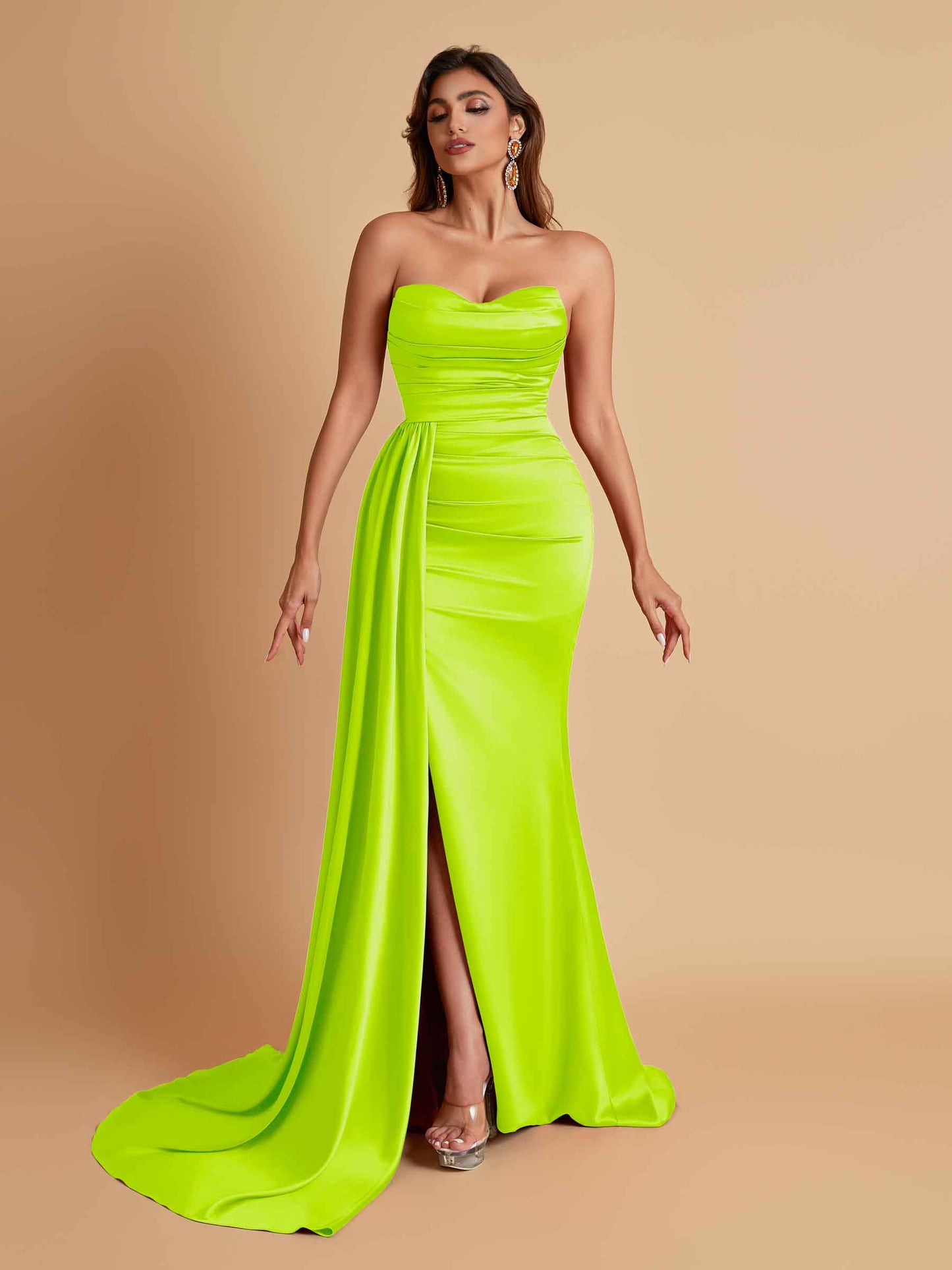 Elegant Soft Satin Sweetheart Strapless Side-Slit Mermaid Bridesmaid Dresses