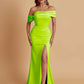 Elegant Soft Satin Mermaid Off Shoulder Asymmetrical Side Slit Floor-Length Bridesmaid Dresses