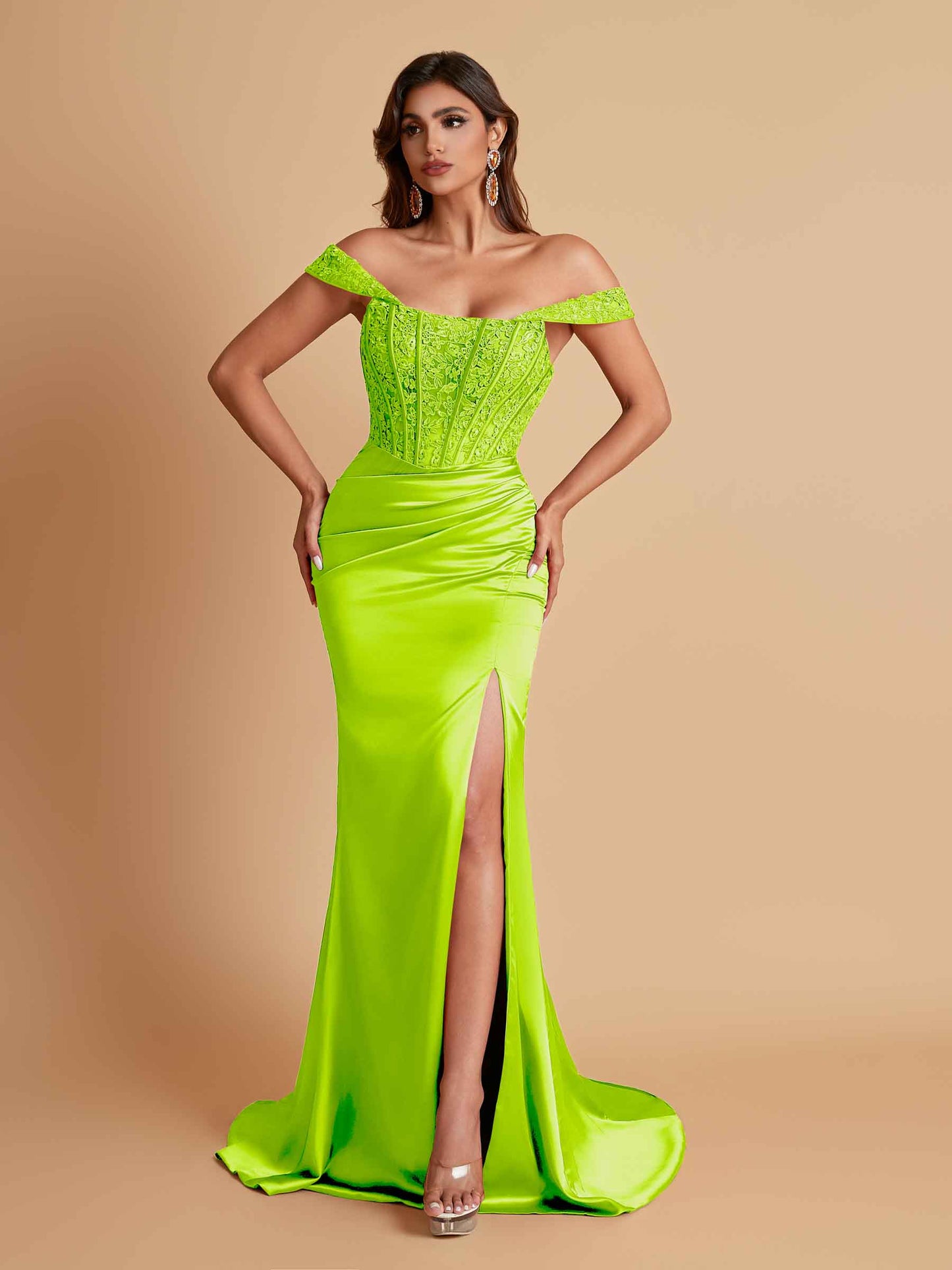 Sexy Soft Satin V-neck Off-the-shoulder Strapless Side-Slit Mermaid Bridesmaid Dresses