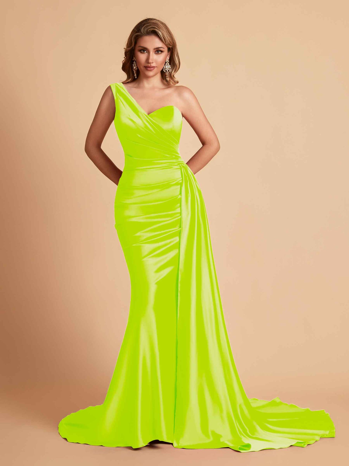 Sexy Satin Mermaid One Shoulder Maxi Long Bridesmaid Dresses Online