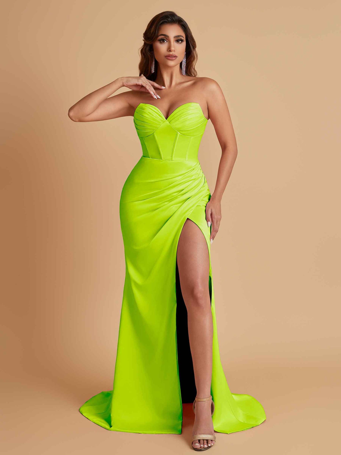 Elegant Soft Satin Mermaid V-neck Side Slit Floor-Length Bridesmaid Dresses Online