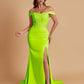 Elegant Soft Satin Mermaid Off Shoulder Side Slit Floor-Length Mermaid Bridesmaid Dresses