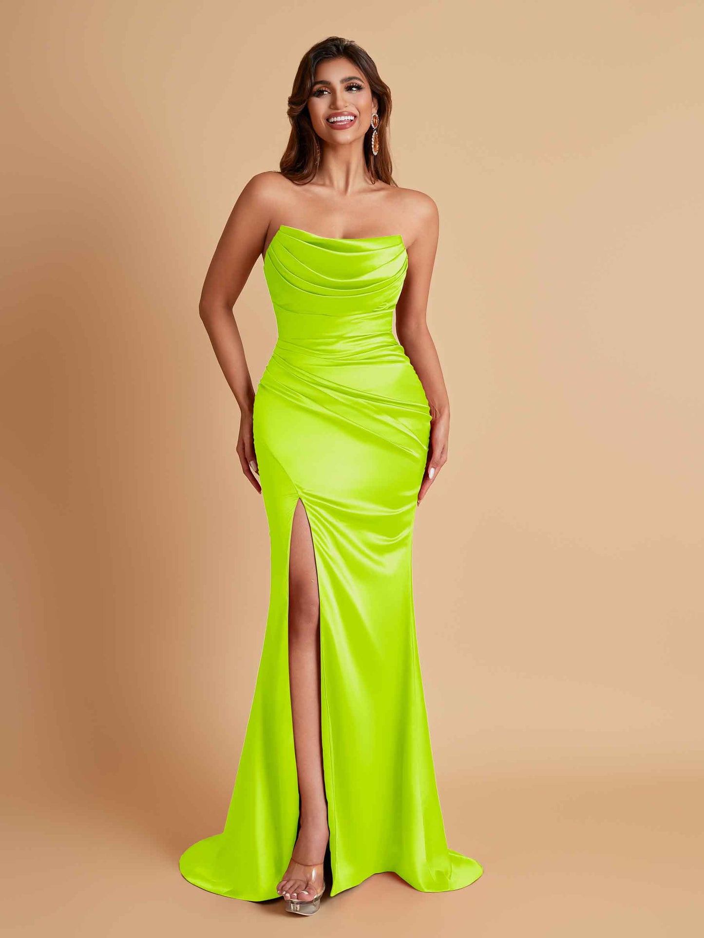 Sexy Soft Satin Mermaid Side Slit Floor-Length Mermaid Bridesmaid Dresses