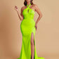 Elegant Soft Satin Mermaid Halter Side Slit Floor-Length Bridesmaid Dresses Online