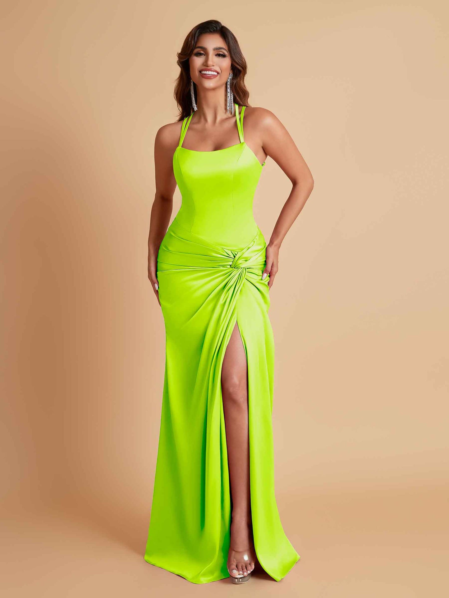 Gorgeous Square Criss Cross Soft Satin Side Slit Floor-Length Mermaid Bridesmaid Dresses