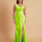 Elegant V Neck Soft Satin Side Slit Floor-Length Mermaid Bridesmaid Dresses