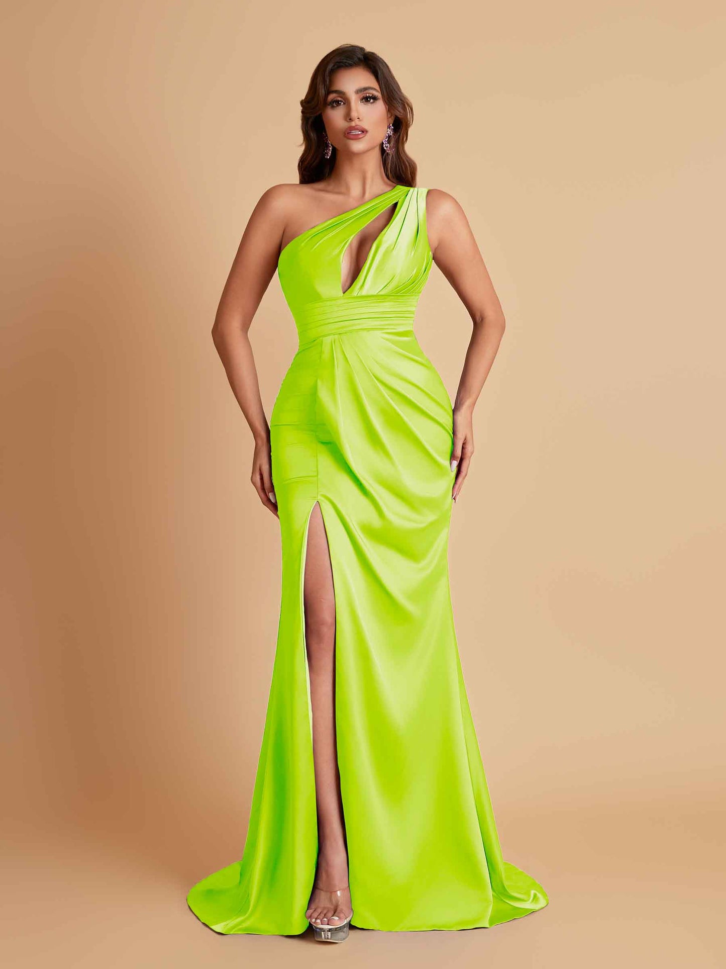 Sexy One Shoulder Soft Satin Side Slit Floor-Length Mermaid Bridesmaid Dresses