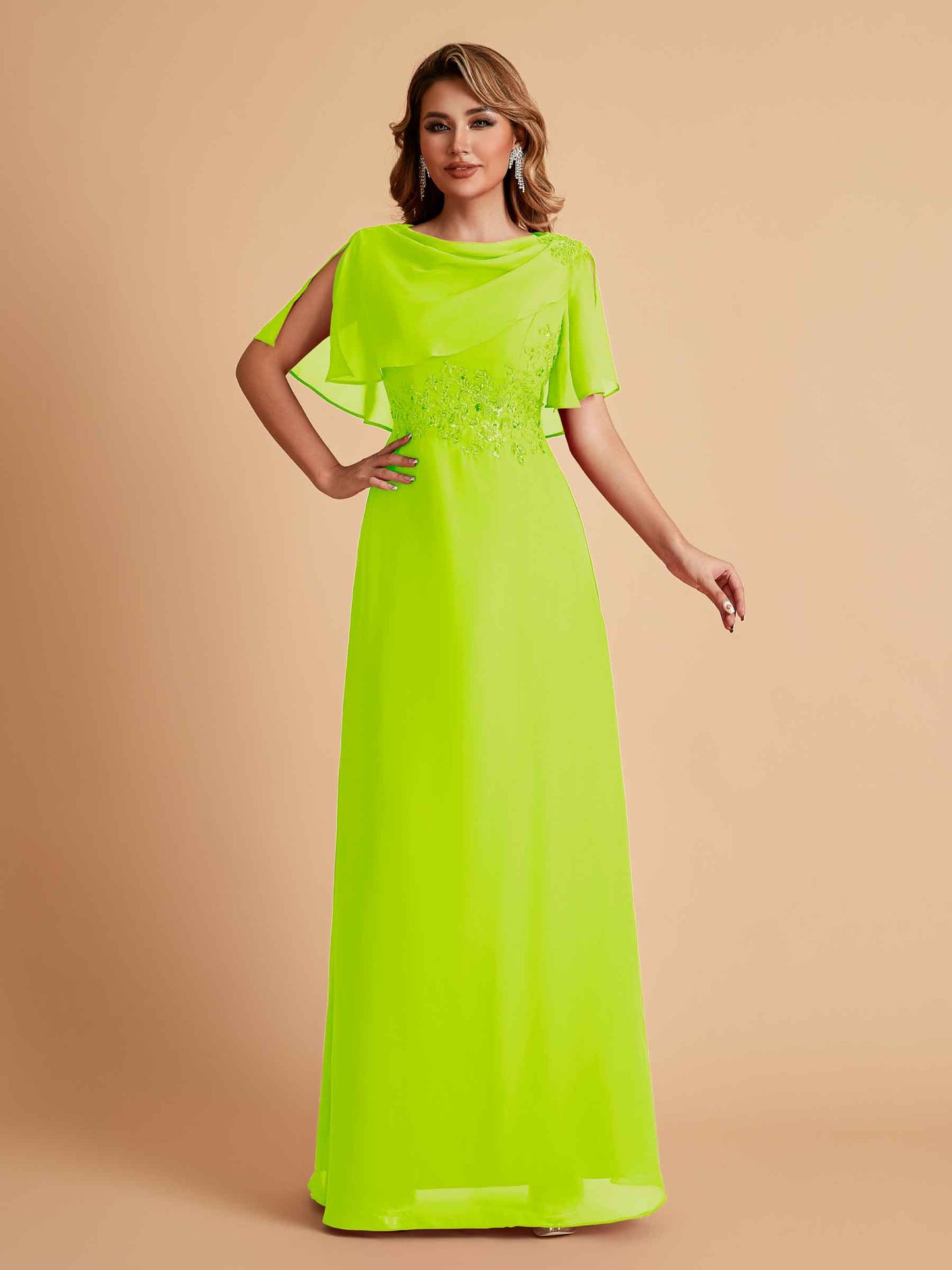 Elegant A-Line Chiffon Half Sleeves Jewel Mother of the Brides Dresses Online