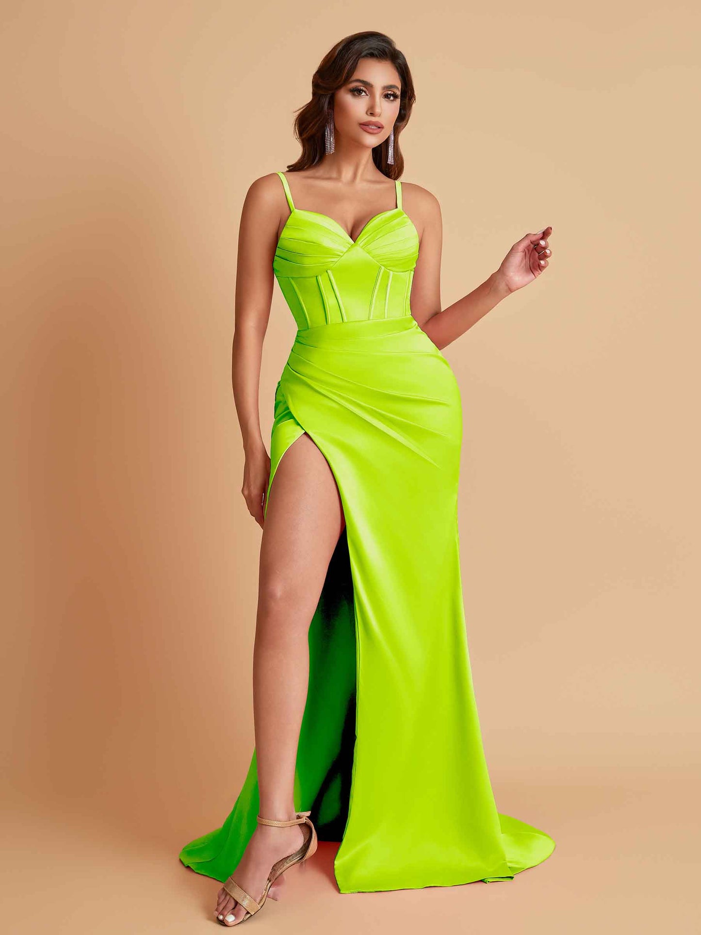 Simple Soft Satin Mermaid V-neck Floor-Length Mermaid Bridesmaid Dresses