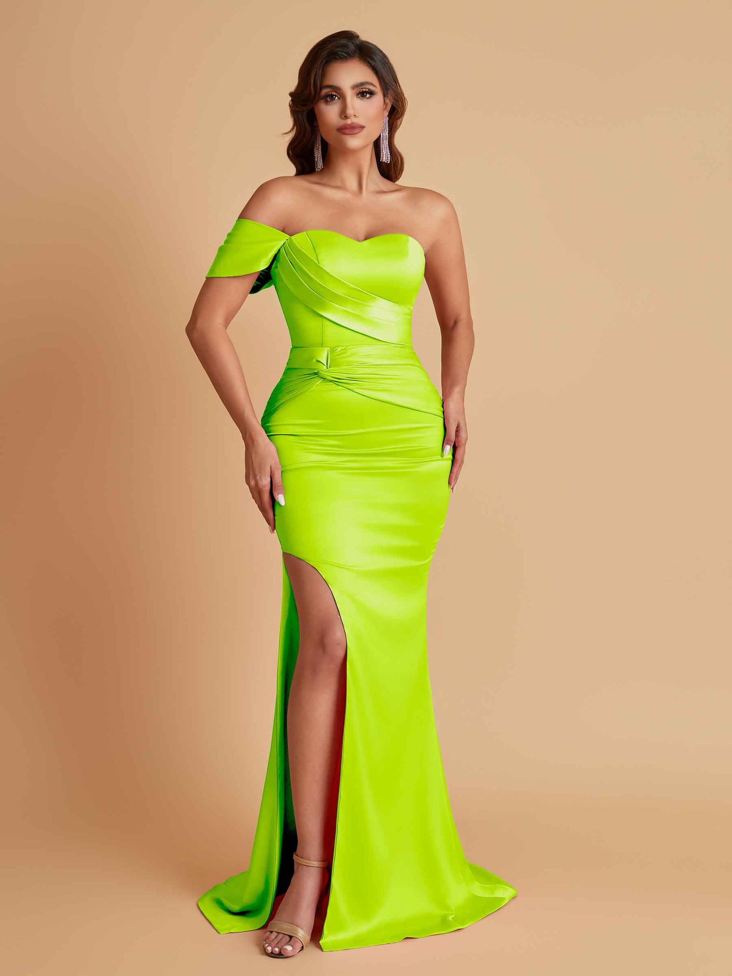 Sexy Soft Satin Mermaid One Shoulder Floor-Length Mermaid Bridesmaid Dresses
