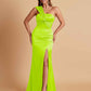 Elegant Soft Satin One Shoulder Strapless Side-Slit Mermaid Bridesmaid Dresses