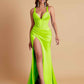 Stunning V Neck Soft Satin Side Slit Floor-Length Mermaid Bridesmaid Dresses