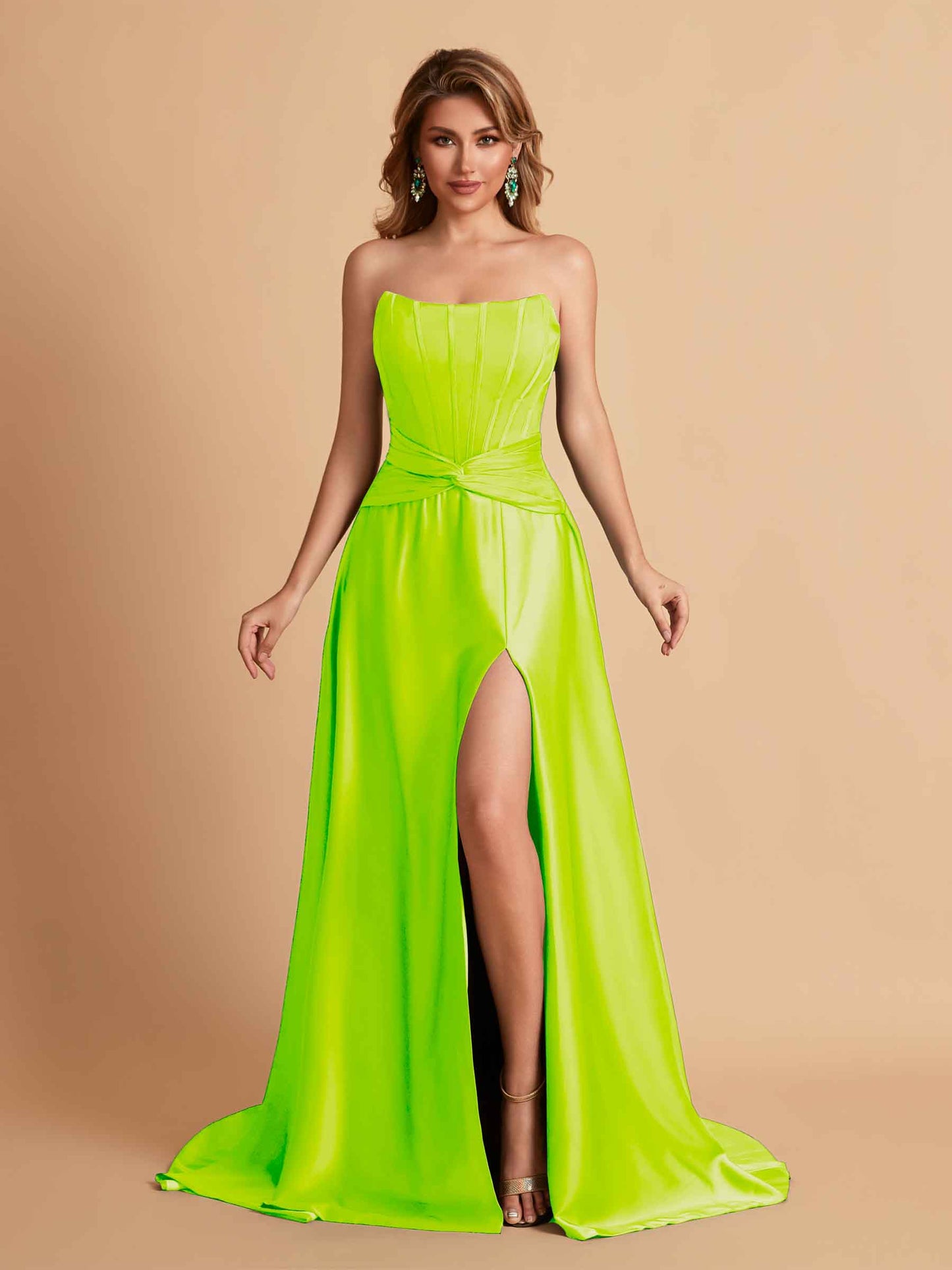 Elegant Satin Sweetheart A-Line Side Slit Floor Length Bridesmaid Dresses