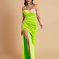 Sexy Soft Satin Mermaid One Shoulder Side Slit Floor-Length Mermaid Bridesmaid Dresses