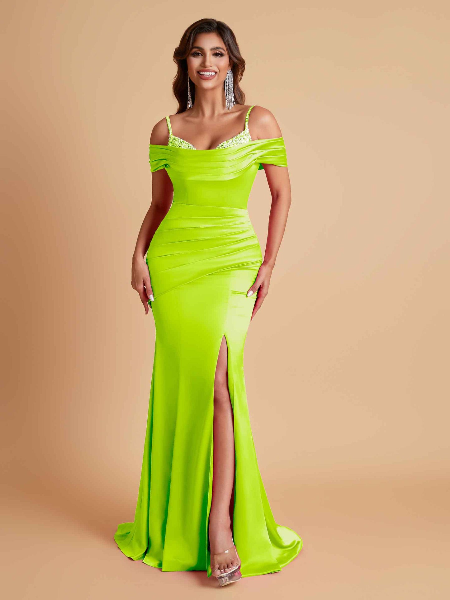 Elegant Soft Satin Mermaid Spaghetti Straps Floor-Length Mermaid Bridesmaid Dresses