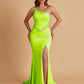 Sexy Soft Satin Mermaid One Shoulder Side Slit Beading Floor-Length Bridesmaid Dresses Online