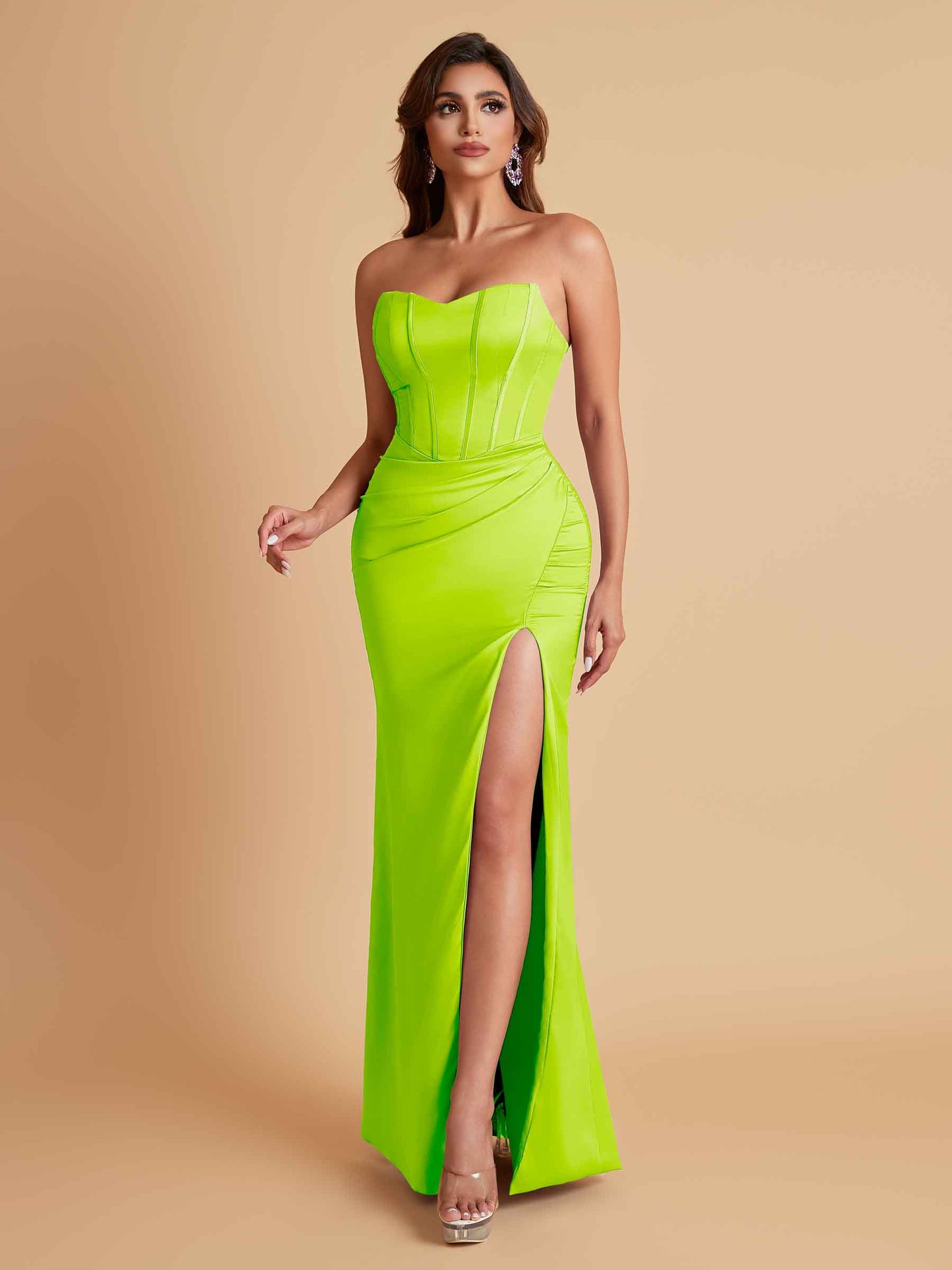 Sexy Strapless Soft Satin Side Slit Floor-Length Mermaid Bridesmaid Dresses