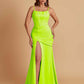 Sexy Soft Satin Mermaid Spaghetti Straps Side Slit Floor-Length Bridesmaid Dresses