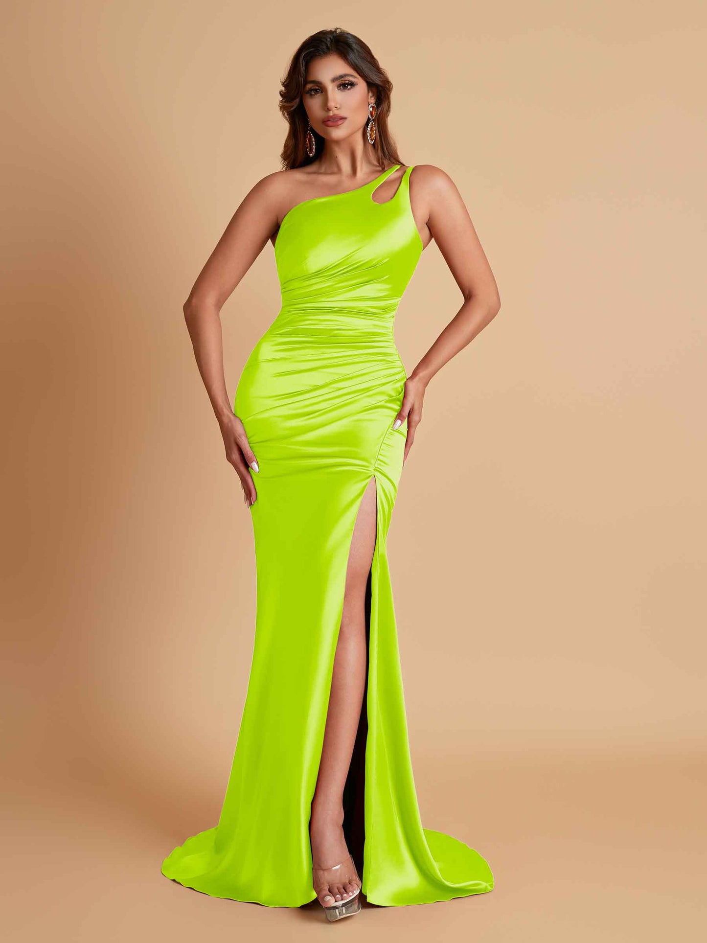 Sexy Soft Satin Mermaid One Shoulder Floor-Length Mermaid Bridesmaid Dresses