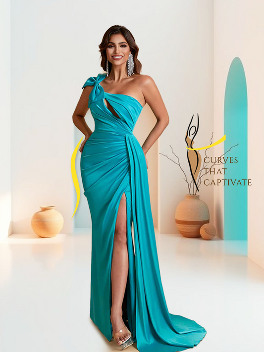 Gorgeous One Shoulder Bow Knot Soft Satin Side Slit Floor-Length Mermaid Bridesmaid Dresses