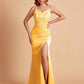 Sexy Satin V-neck Side Slit Mermaid Floor Length Bridesmaid Dresses