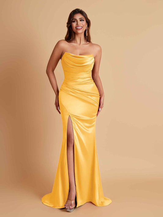 Sexy Soft Satin Mermaid Side Slit Floor-Length Mermaid Bridesmaid Dresses