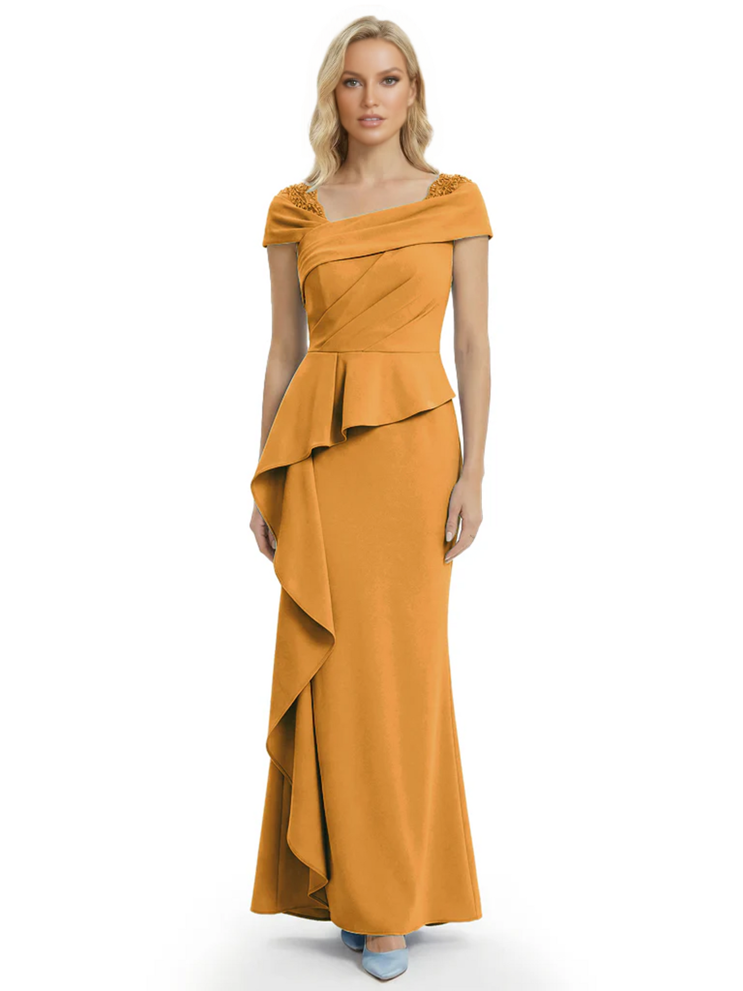 A-Line Satin Cap Sleeves Mother of the Brides Dresses Floor Length For Wedding