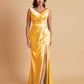 Elegant V Neck Soft Satin Side Slit Floor-Length Mermaid Bridesmaid Dresses