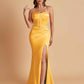 Sexy Soft Satin Mermaid Spaghetti Straps Side Slit Floor-Length Bridesmaid Dresses