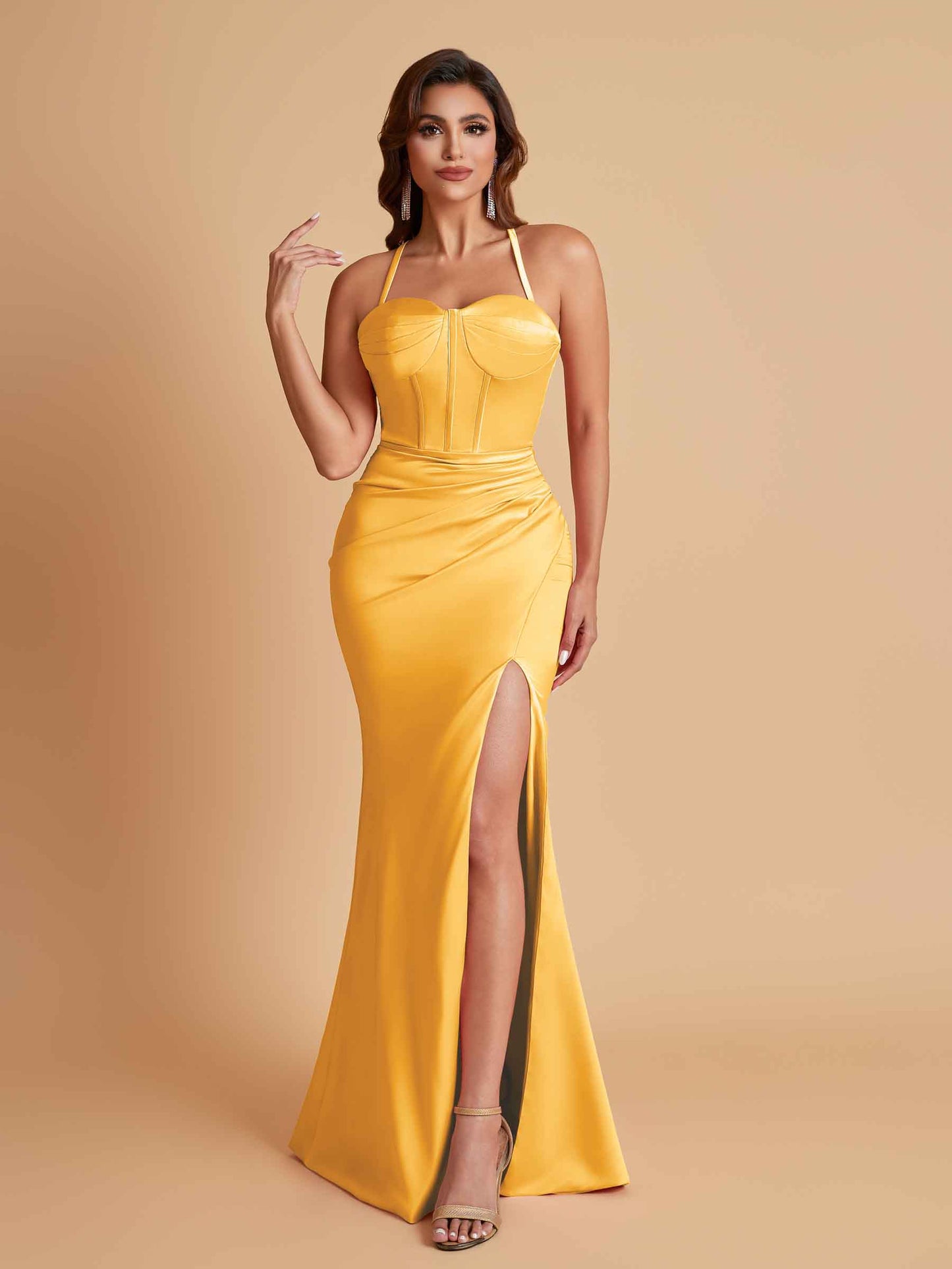 Sexy Soft Satin Mermaid Spaghetti Straps Side Slit Floor-Length Bridesmaid Dresses