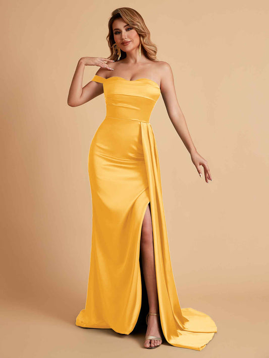 Sexy One-Shoulder Sweetheart With Train With High Split Floor-Length Bridesmaid Dresses