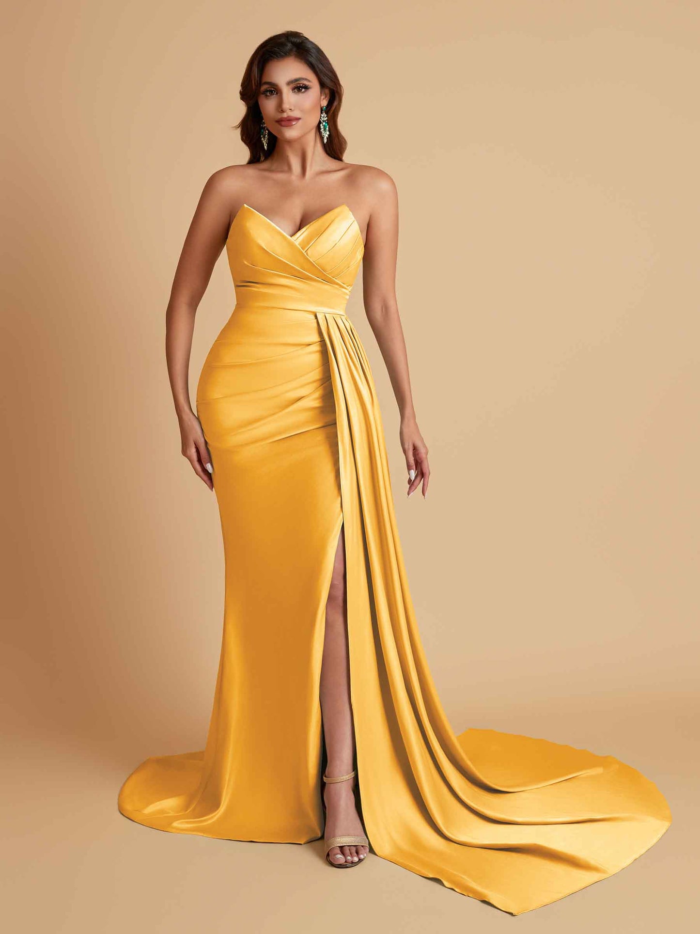Sexy Soft Satin Mermaid V-neck Floor-Length Mermaid Bridesmaid Dresses