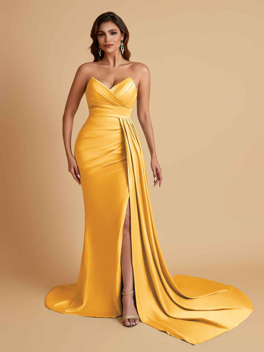 Sexy Soft Satin Mermaid V-neck Floor-Length Mermaid Bridesmaid Dresses