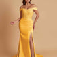 Elegant Soft Satin Mermaid Off Shoulder Side Slit Floor-Length Mermaid Bridesmaid Dresses