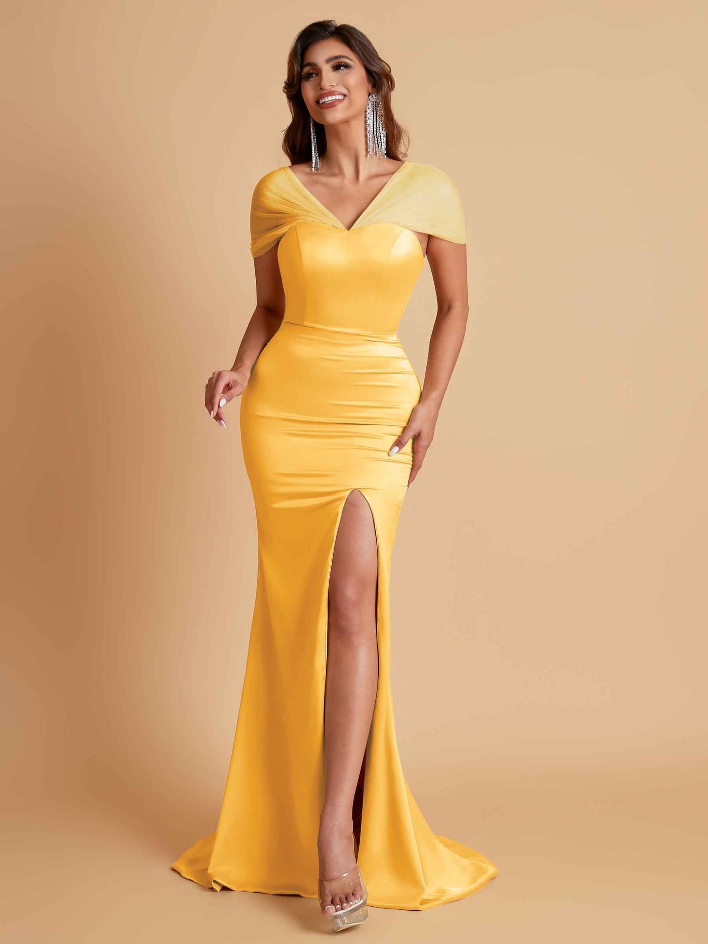 Sexy Soft Satin Mermaid V-neck Floor-Length Mermaid Bridesmaid Dresses