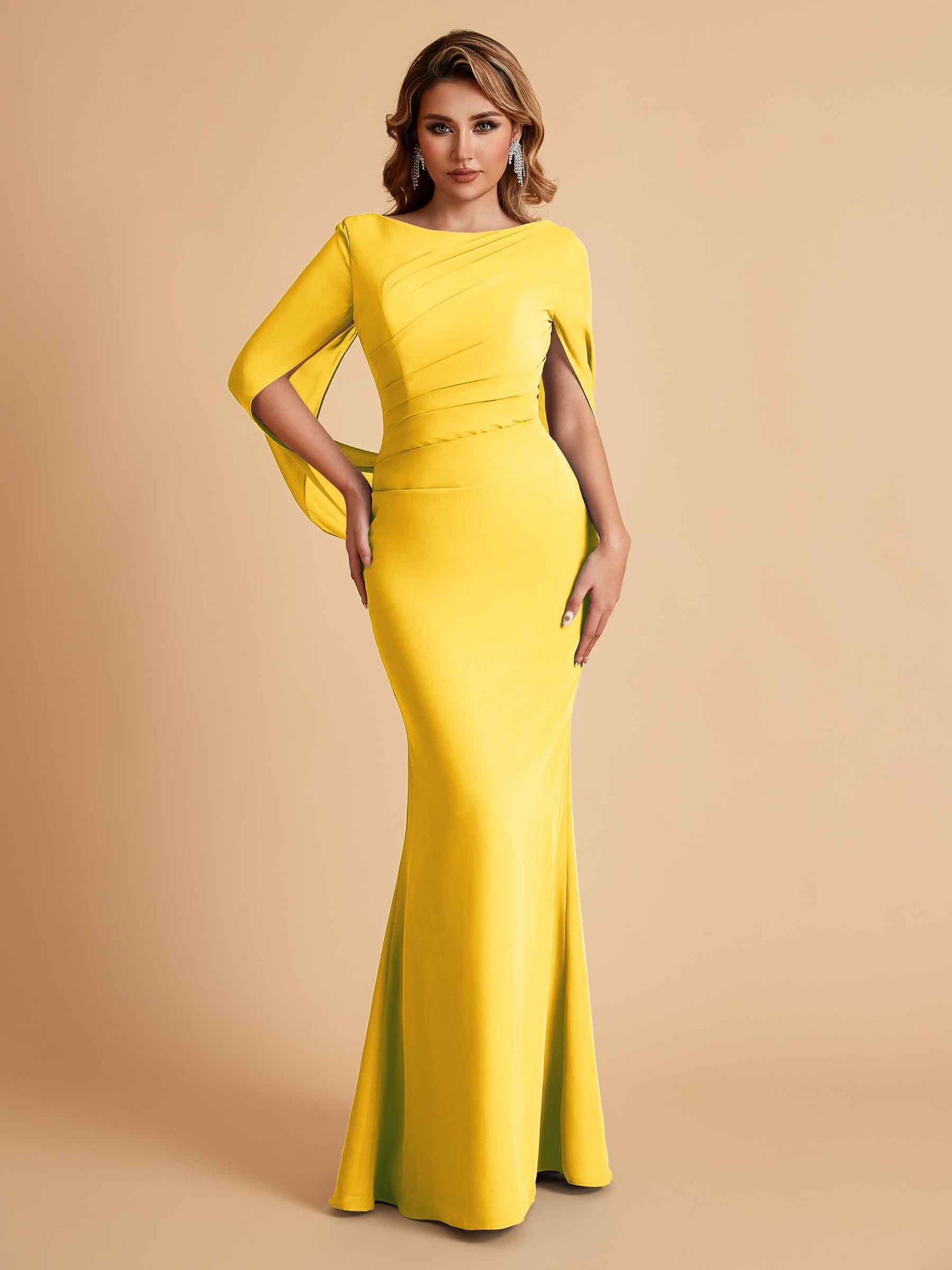 Elegant Mermaid Chiffon Half Sleeves Jewel Mother of the Brides Dresses Online
