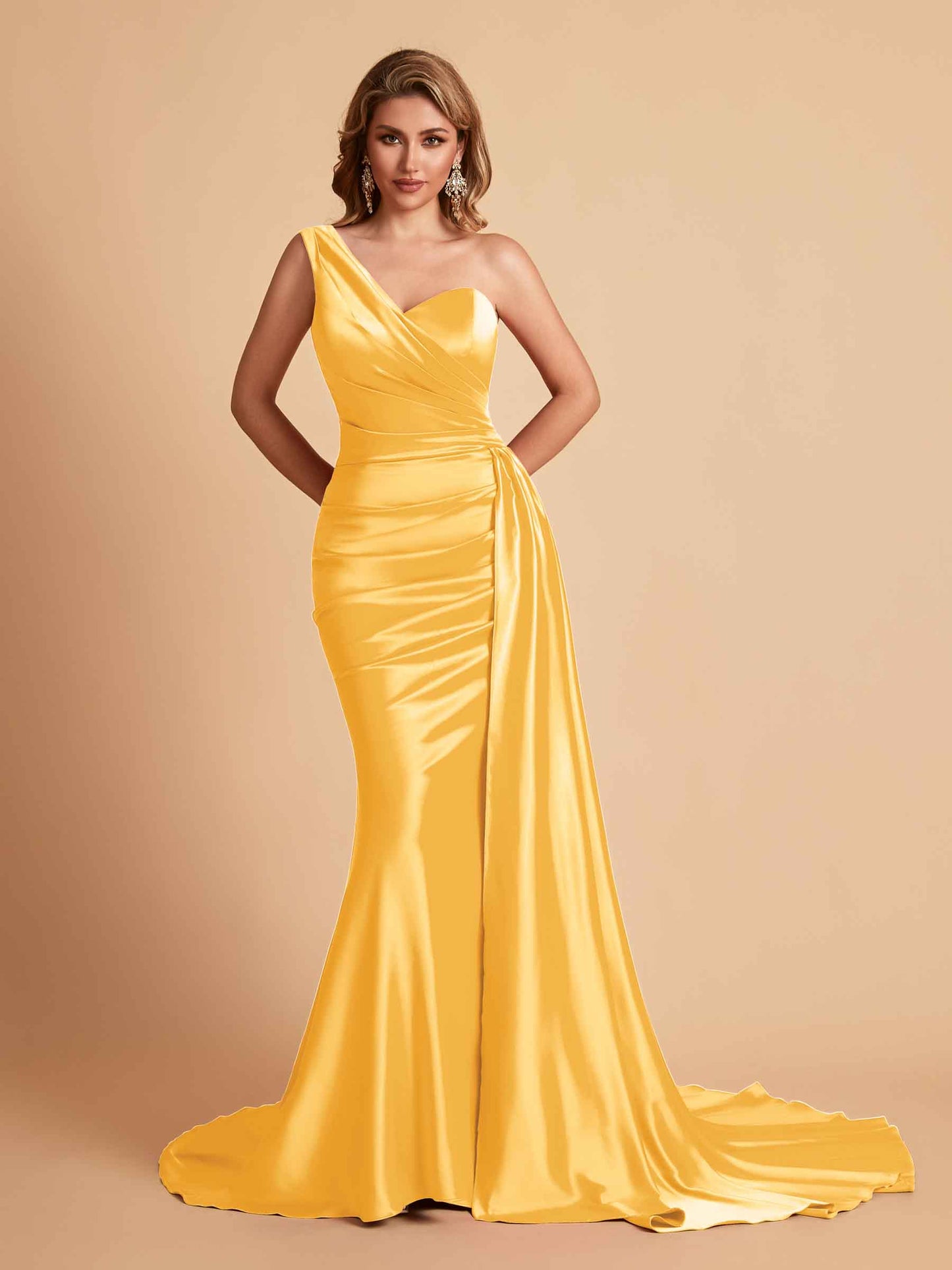 Sexy Satin Mermaid One Shoulder Maxi Long Bridesmaid Dresses Online