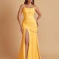 Sexy Soft Satin Mermaid Spaghetti Straps Side Slit Floor-Length Bridesmaid Dresses