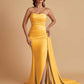 Simple Soft Satin Mermaid Strapless Floor-Length Mermaid Bridesmaid Dresses