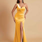 Gorgeous One Shoulder Soft Satin Side Slit Floor-Length Mermaid Bridesmaid Dresses