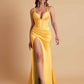 Stunning V Neck Soft Satin Side Slit Floor-Length Mermaid Bridesmaid Dresses