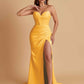 Elegant Soft Satin Mermaid V-neck Side Slit Floor-Length Bridesmaid Dresses Online