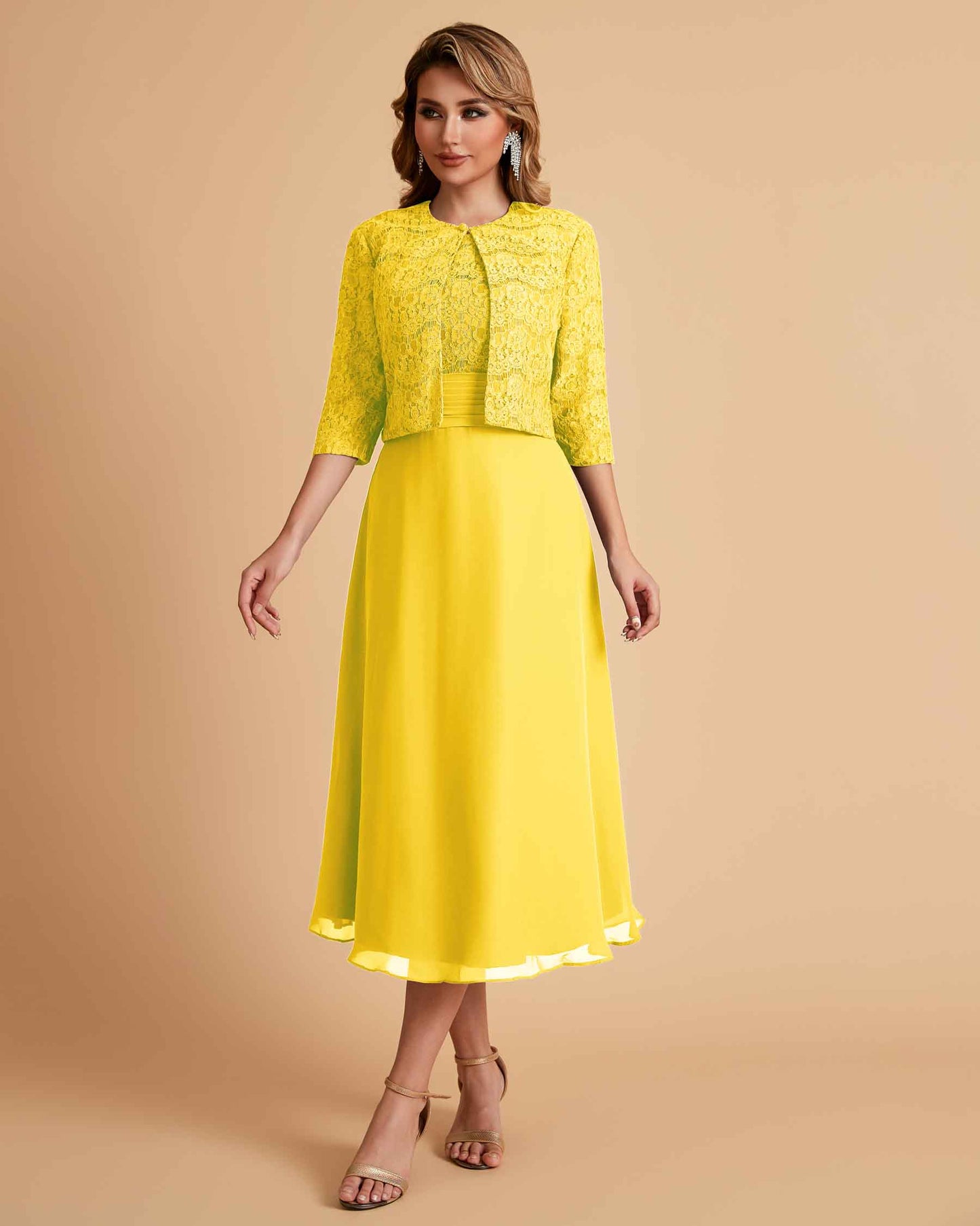 Elegant A-line Bateau Sleeveless Tea Length Mother of the Brides Dresses Online