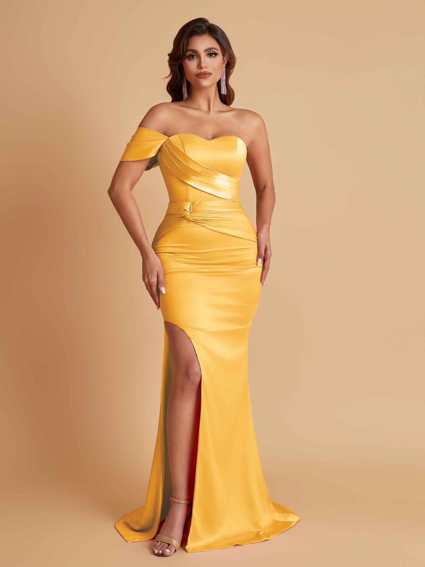 Sexy Soft Satin Mermaid One Shoulder Floor-Length Mermaid Bridesmaid Dresses