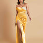 Sexy Soft Satin Mermaid One Shoulder Side Slit Floor-Length Mermaid Bridesmaid Dresses
