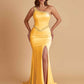 Sexy Soft Satin Mermaid One Shoulder Side Slit Beading Floor-Length Bridesmaid Dresses Online